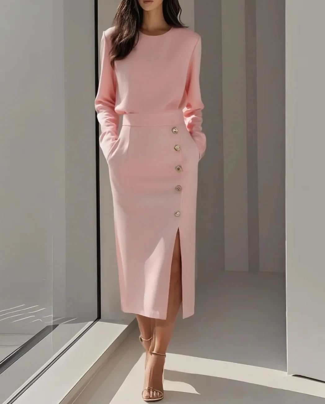 Fashion O-Neck Split Bodycon Dress for Women 2025 – Autumn Winter