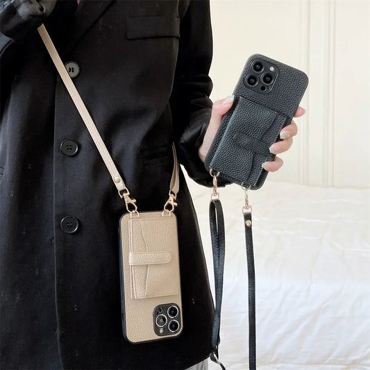 Crossbody Wallet Phone Case for IPhone 14 13 12 11 Pro Max Card Slot Holder Lanyard Strap Cord Bag Cover