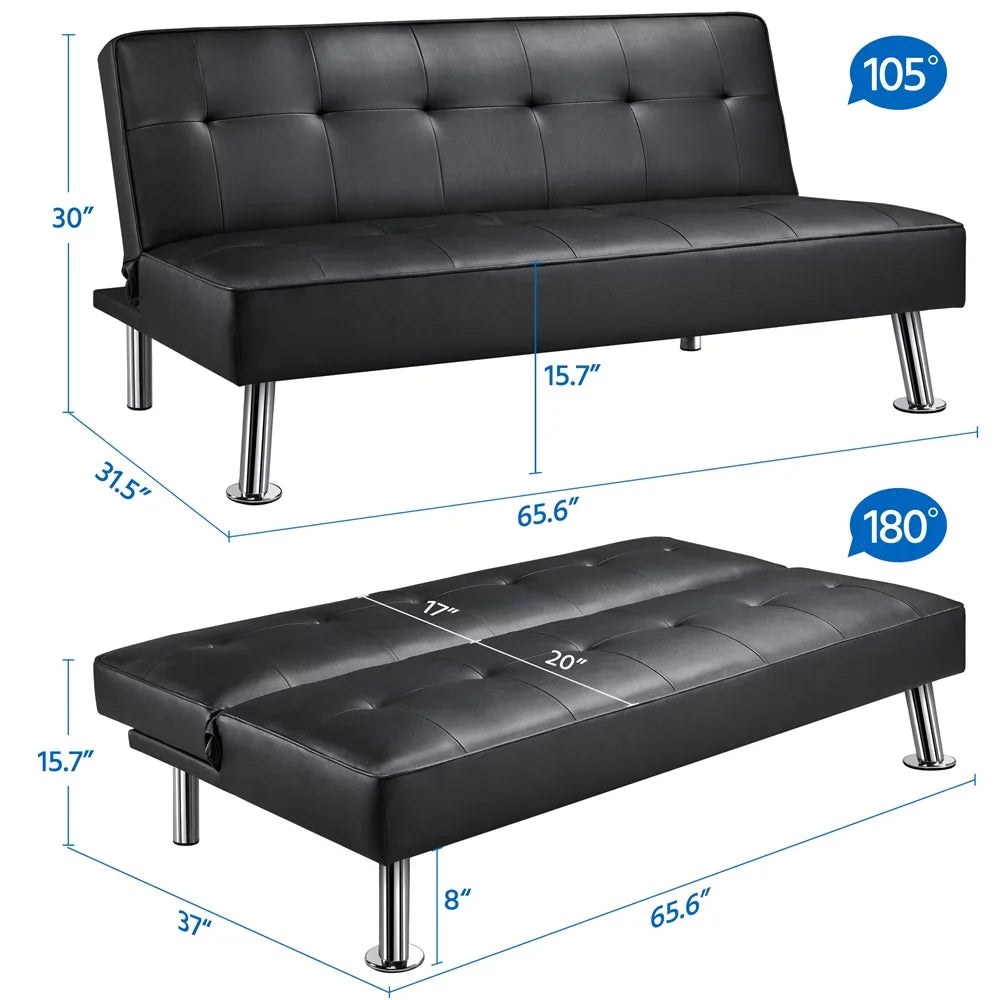 Convertible Faux Leather Futon