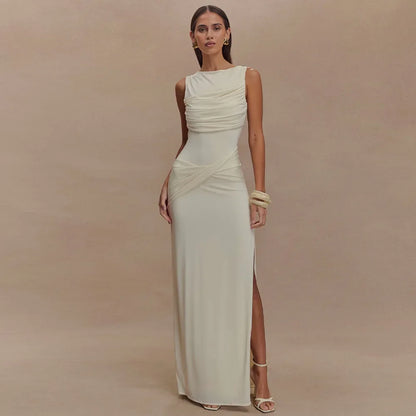 Sexy Sleeveless Pleated Bodycon Maxi Dress –