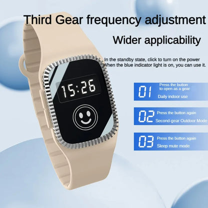 Three speed Ultrasonic Mosquito Deterrent  Bracelet  with Time Display Watch