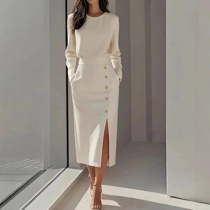 Fashion O-Neck Split Bodycon Dress for Women 2025 – Autumn Winter