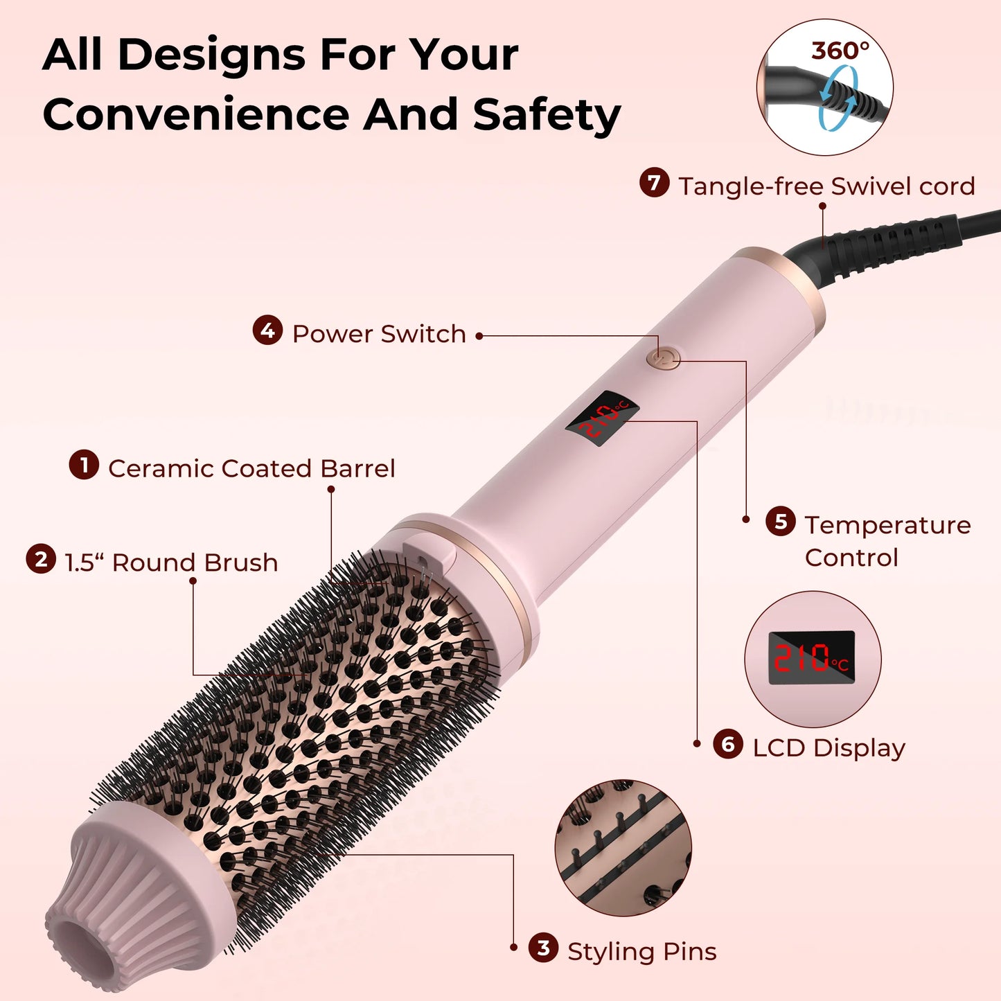 1.5 Inch Hair Ceramic Thermal Curling Iron Brush