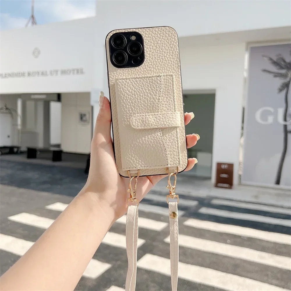 Crossbody Wallet Phone Case for IPhone 14 13 12 11 Pro Max Card Slot Holder Lanyard Strap Cord Bag Cover