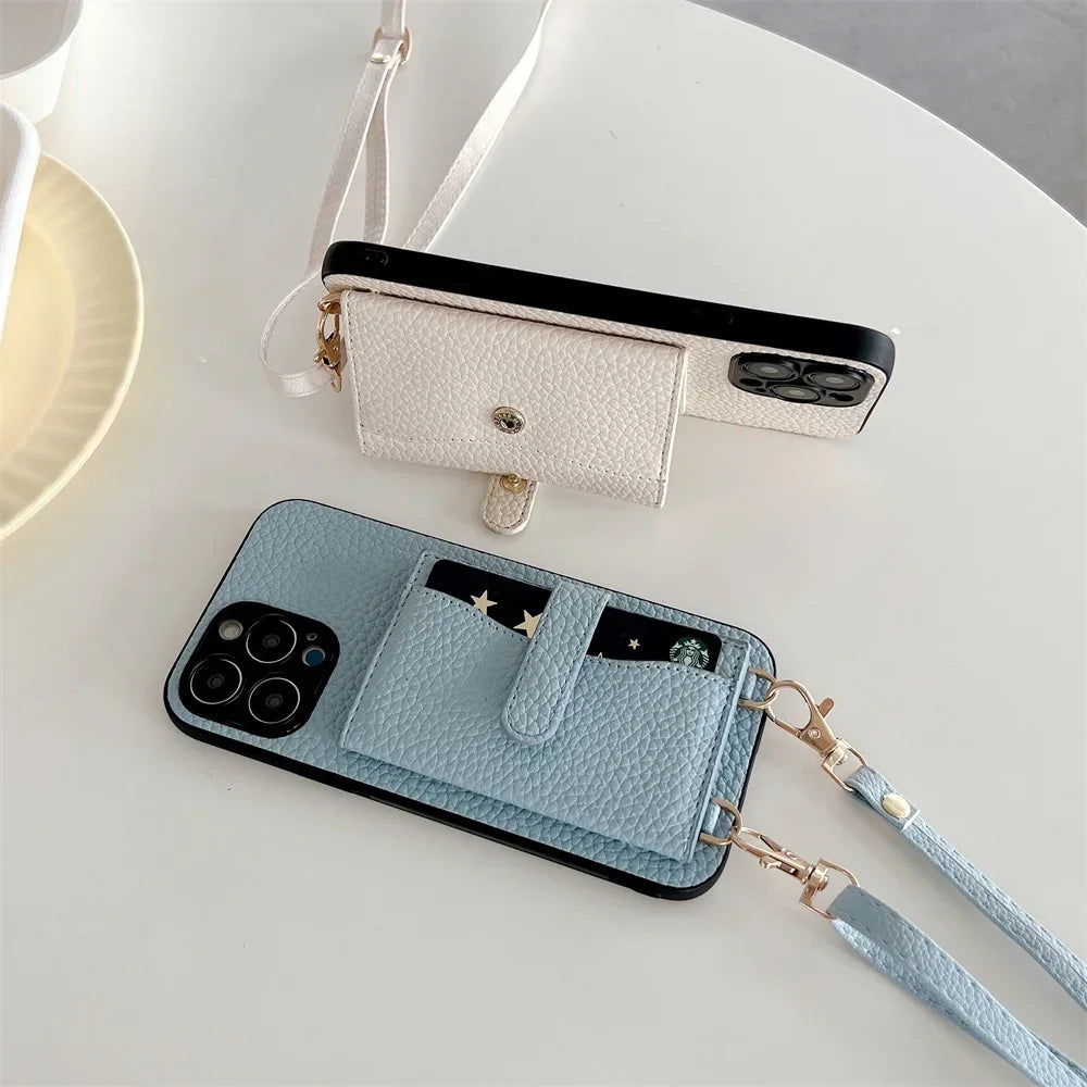 Crossbody Wallet Phone Case for IPhone 14 13 12 11 Pro Max Card Slot Holder Lanyard Strap Cord Bag Cover