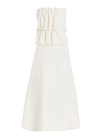 Elegant Pleated Sleeveless Maxi Dress for Women – 2025 Spring White Slim Tube Party Dress