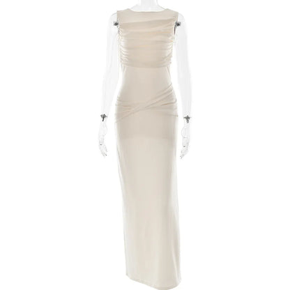 Sexy Sleeveless Pleated Bodycon Maxi Dress –