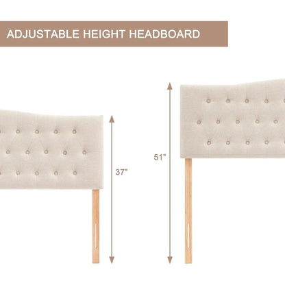 Tufted Upholstered Headboard, Sturdy and Durable Solid Wood Bed and Fabric Headboard Adjustable Height from 37” to 51”