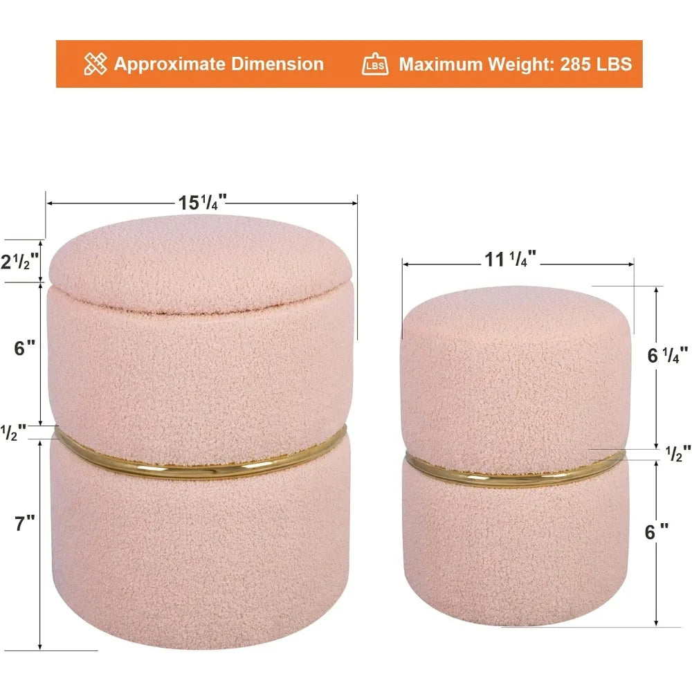 Adorable Pink Round Storage Ottoman,