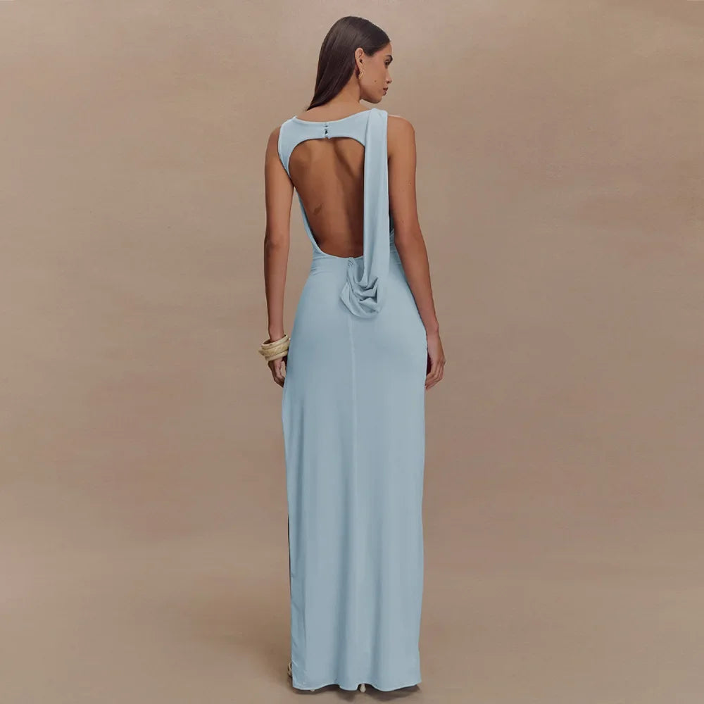Sexy Sleeveless Pleated Bodycon Maxi Dress –