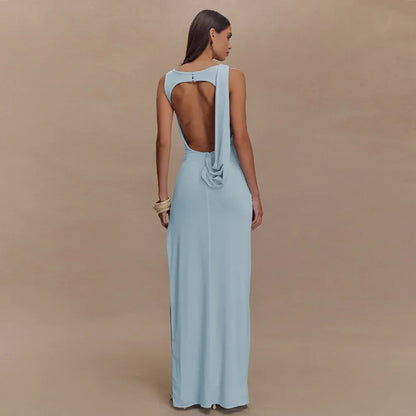 Sexy Sleeveless Pleated Bodycon Maxi Dress –