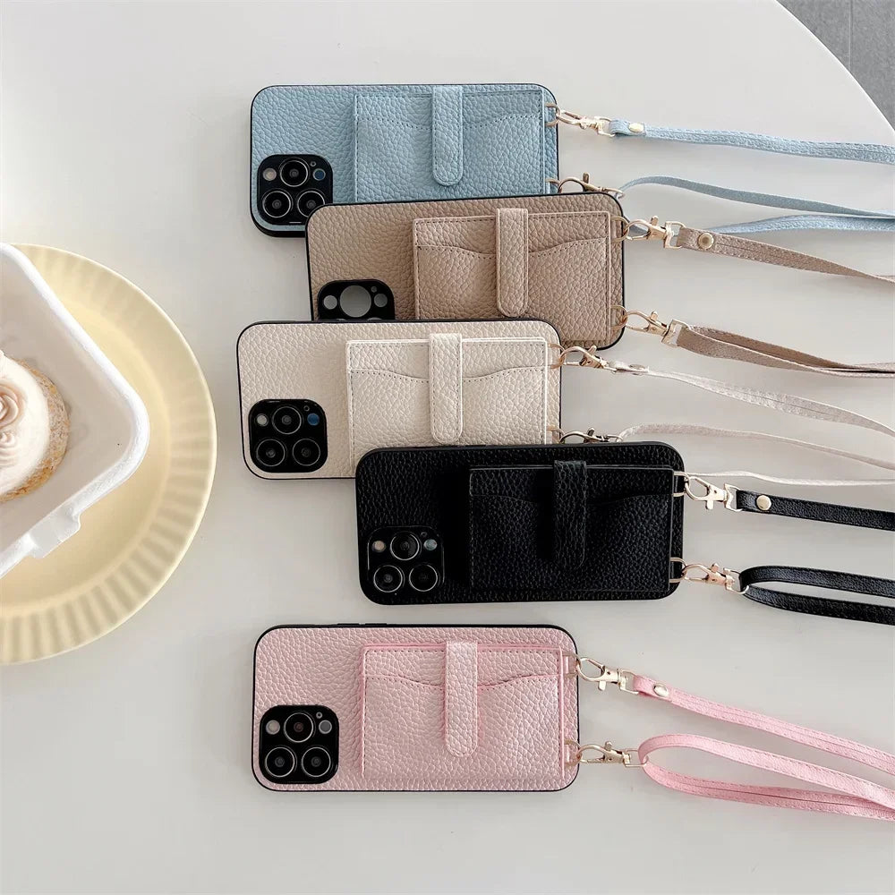 Crossbody Wallet Phone Case for IPhone 14 13 12 11 Pro Max Card Slot Holder Lanyard Strap Cord Bag Cover