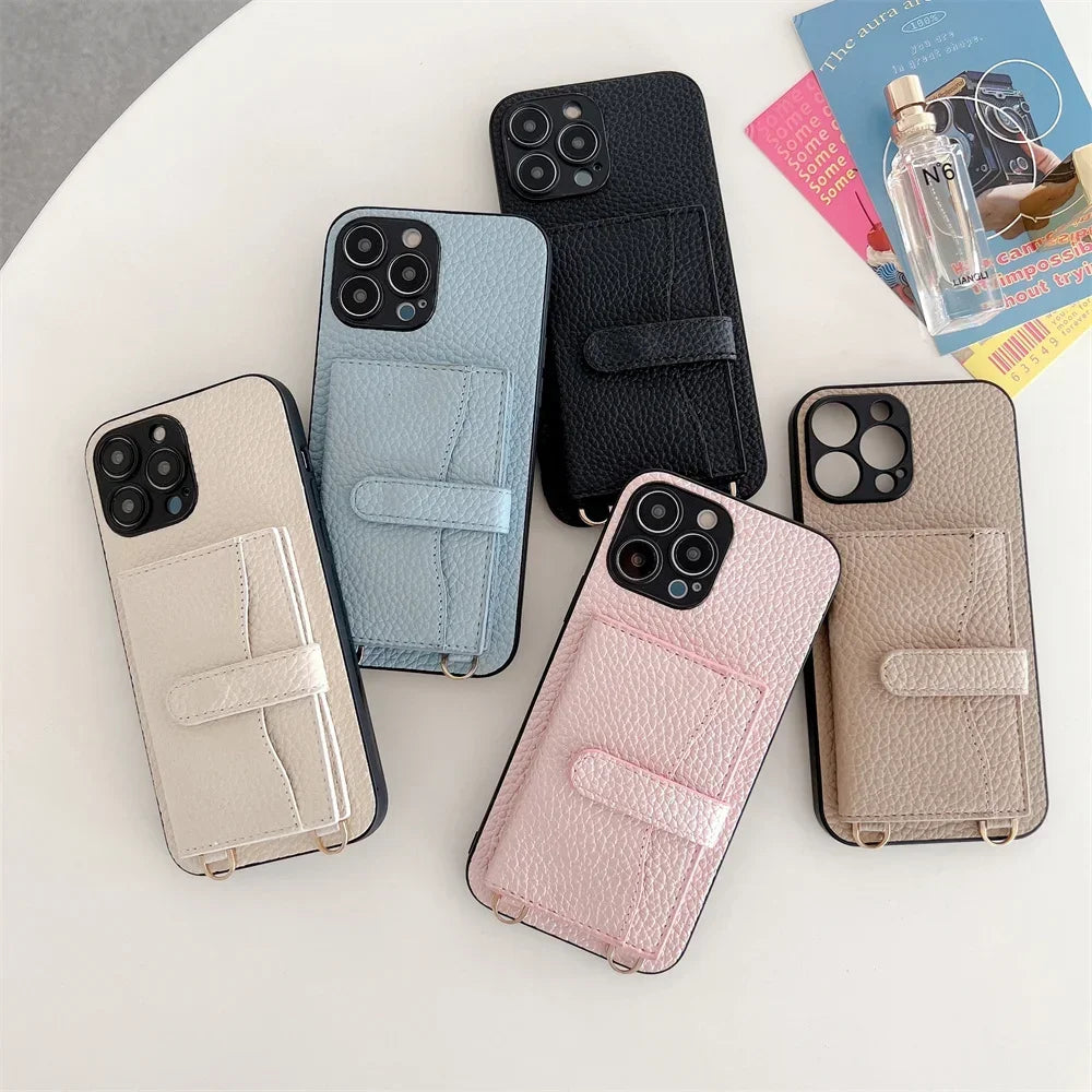 Crossbody Wallet Phone Case for IPhone 14 13 12 11 Pro Max Card Slot Holder Lanyard Strap Cord Bag Cover