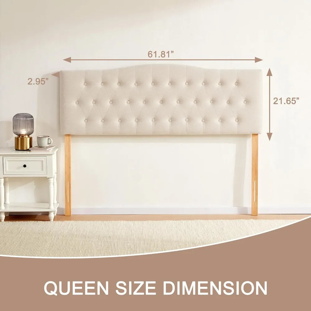 Tufted Upholstered Headboard, Sturdy and Durable Solid Wood Bed and Fabric Headboard Adjustable Height from 37” to 51”