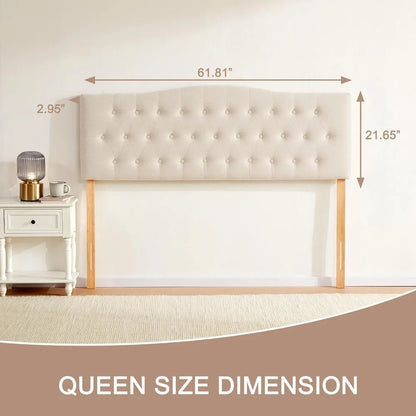 Tufted Upholstered Headboard, Sturdy and Durable Solid Wood Bed and Fabric Headboard Adjustable Height from 37” to 51”