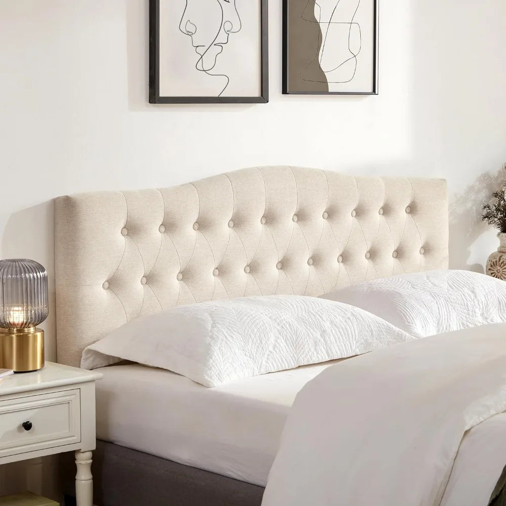 Tufted Upholstered Headboard, Sturdy and Durable Solid Wood Bed and Fabric Headboard Adjustable Height from 37” to 51”