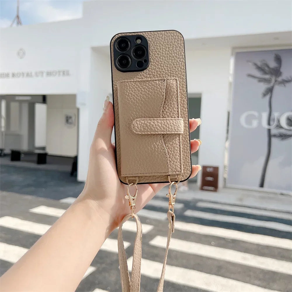 Crossbody Wallet Phone Case for IPhone 14 13 12 11 Pro Max Card Slot Holder Lanyard Strap Cord Bag Cover