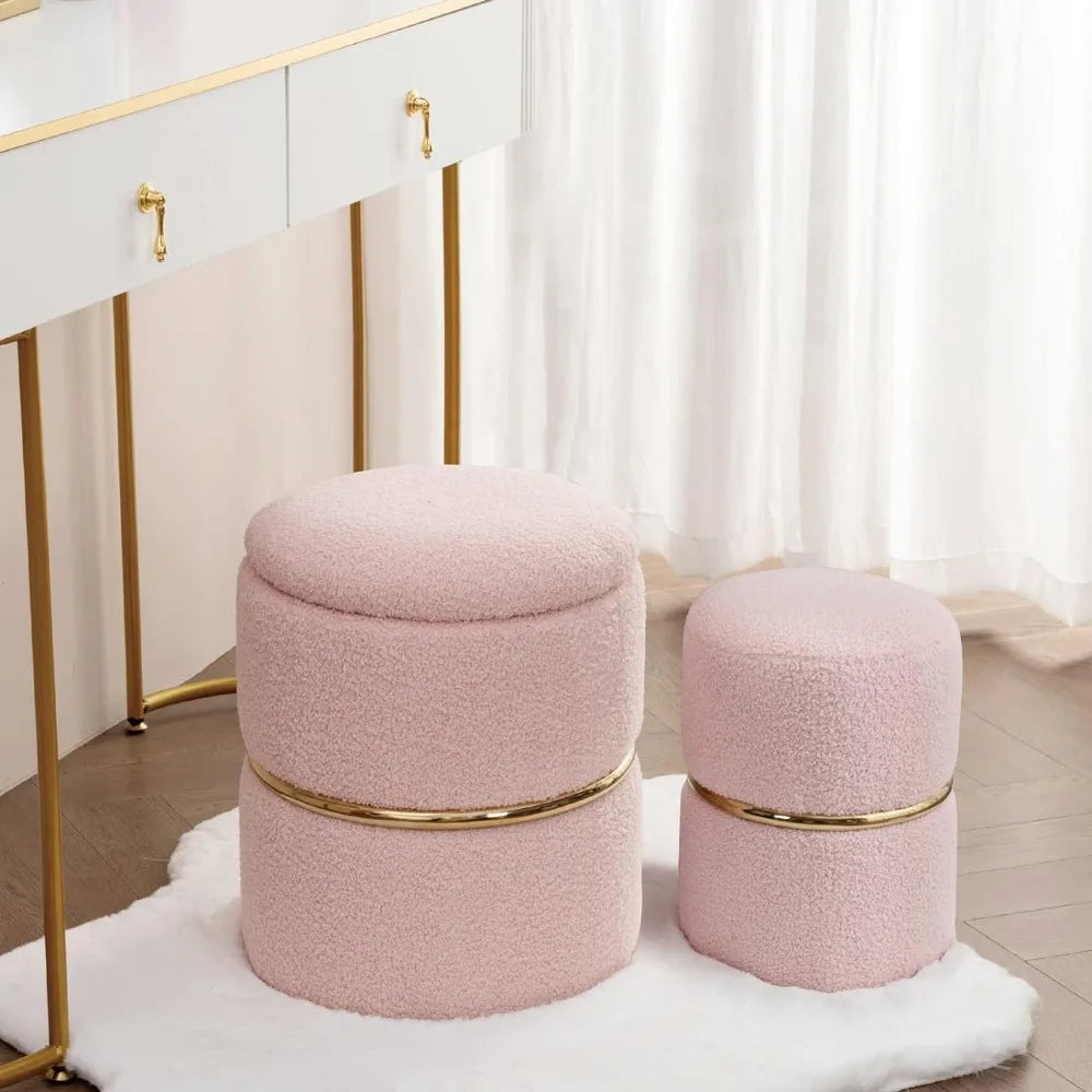 Adorable Pink Round Storage Ottoman,