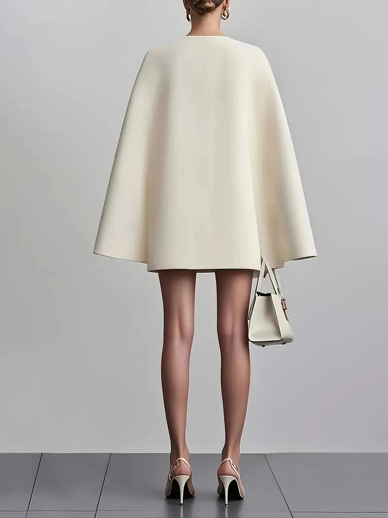 Women’s Elegant Blazer Midi Dress – Double Breasted V-Neck Cape Sleeve Office & Party Style