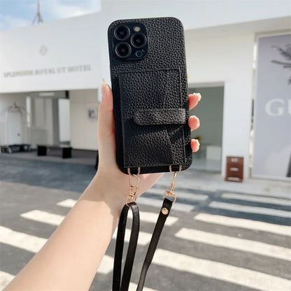 Crossbody Wallet Phone Case for IPhone 14 13 12 11 Pro Max Card Slot Holder Lanyard Strap Cord Bag Cover