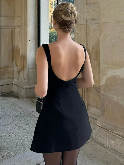 Slim Sleeveless Tank Mini Dress – 2024 Autumn Backless High Waist Casual Party Outfit